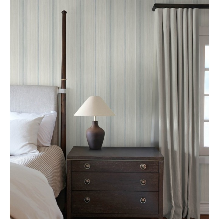 Papel pintado de rayas efecto lino natural texturado color azul - Clarendon Lined 683699