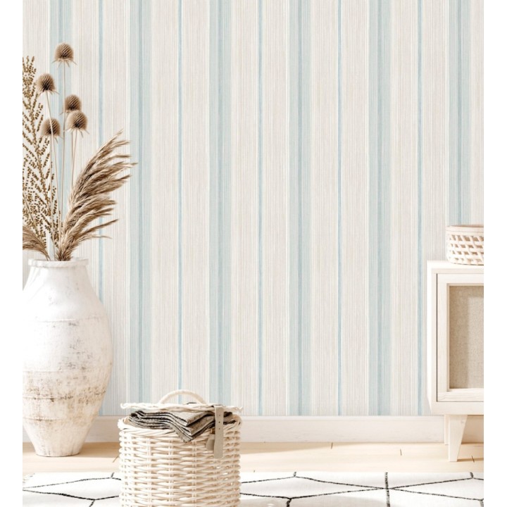 Papel pintado de rayas efecto lino natural texturado color azul - Clarendon Lined 683699