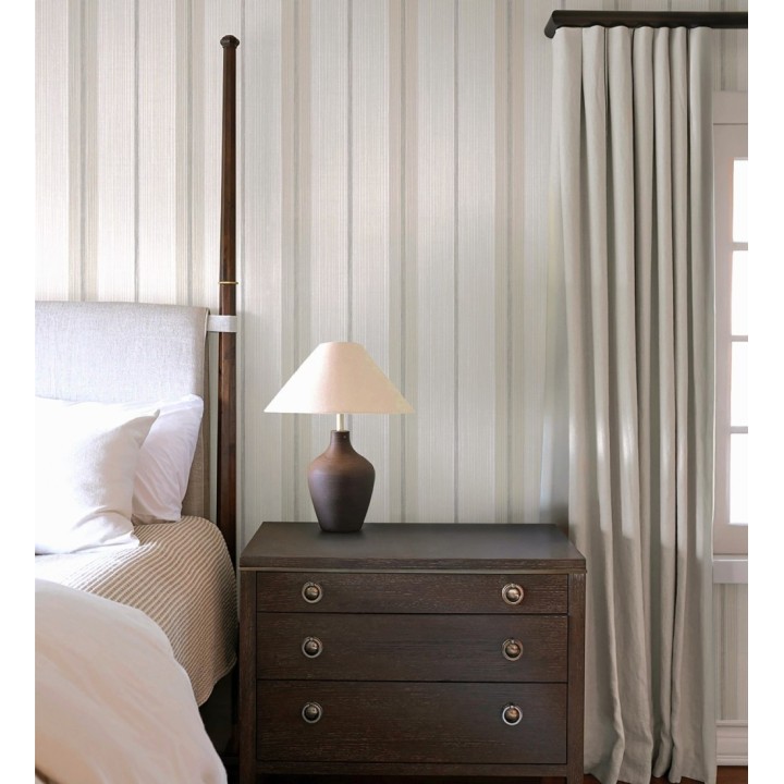 Papel pintado de rayas efecto lino natural texturado color gris visón - Clarendon Lined 683700