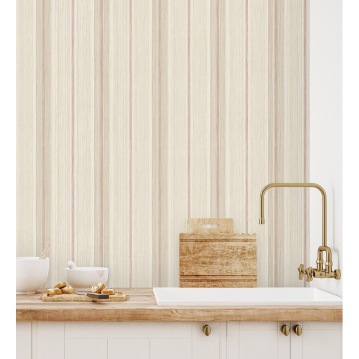 Papel pintado de rayas efecto lino natural texturado color terracota - Clarendon Lined 683702
