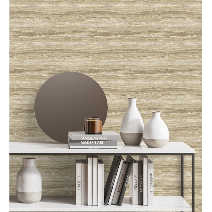 Papel pintado mármol travertino con vetas tonos ocre - Carrara Travertine 683704
