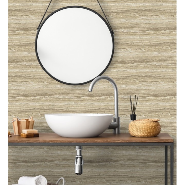 Papel pintado mármol travertino con vetas tonos ocre - Carrara Travertine 683704