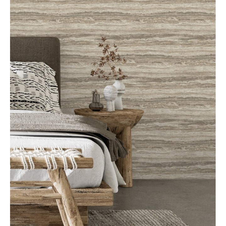 Papel pintado mármol travertino con vetas tonos visón - Carrara Travertine 683705