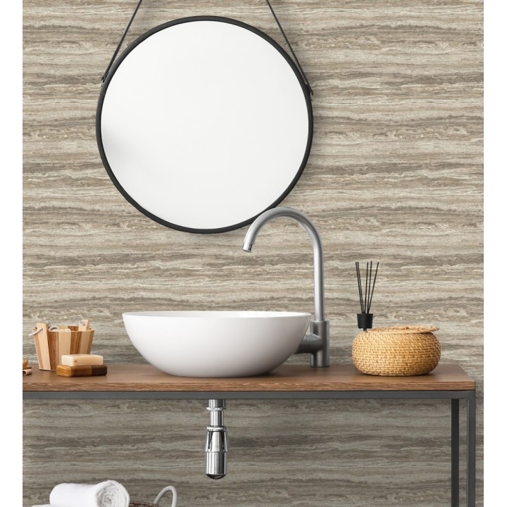 Papel pintado mármol travertino con vetas tonos visón - Carrara Travertine 683705