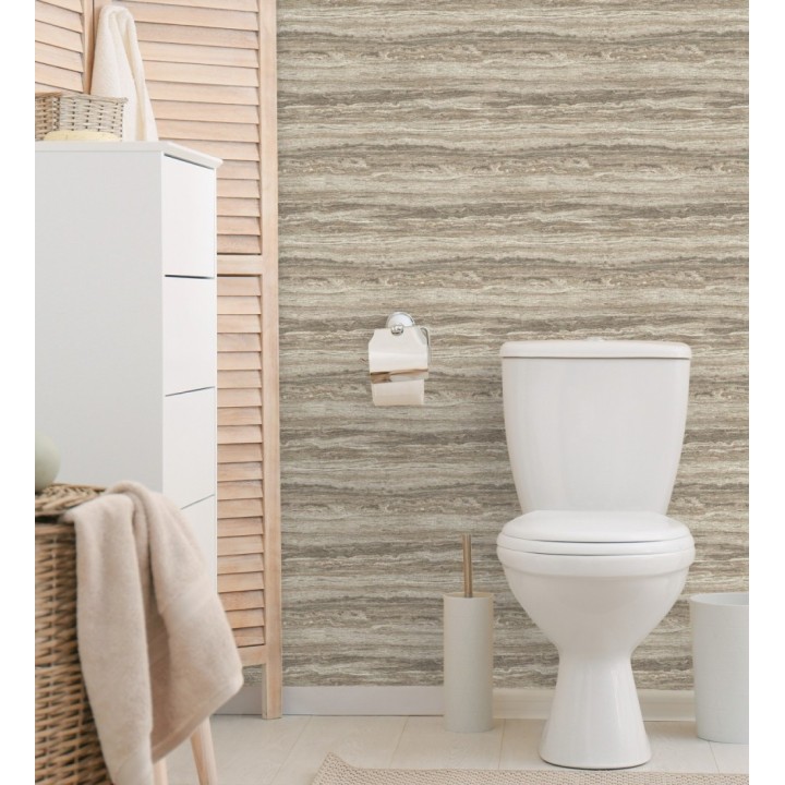 Papel pintado mármol travertino con vetas tonos visón - Carrara Travertine 683705