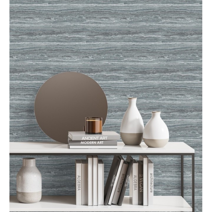 Papel pintado mármol travertino con vetas tonos azul plomo - Carrara Travertine 683706