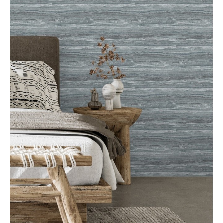 Papel pintado mármol travertino con vetas tonos azul plomo - Carrara Travertine 683706