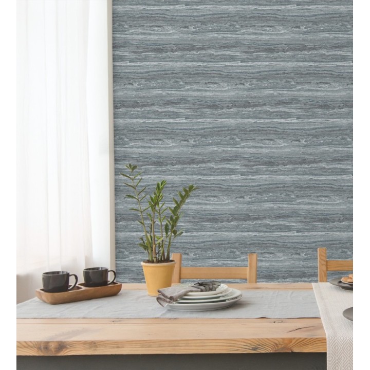 Papel pintado mármol travertino con vetas tonos azul plomo - Carrara Travertine 683706