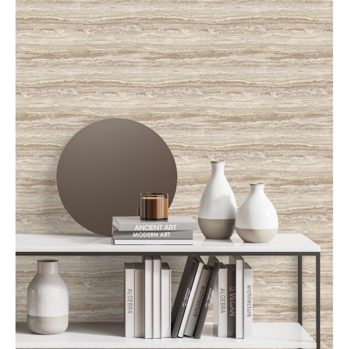 Papel pintado mármol travertino con vetas tonos beige cálido - Carrara Travertine 683707