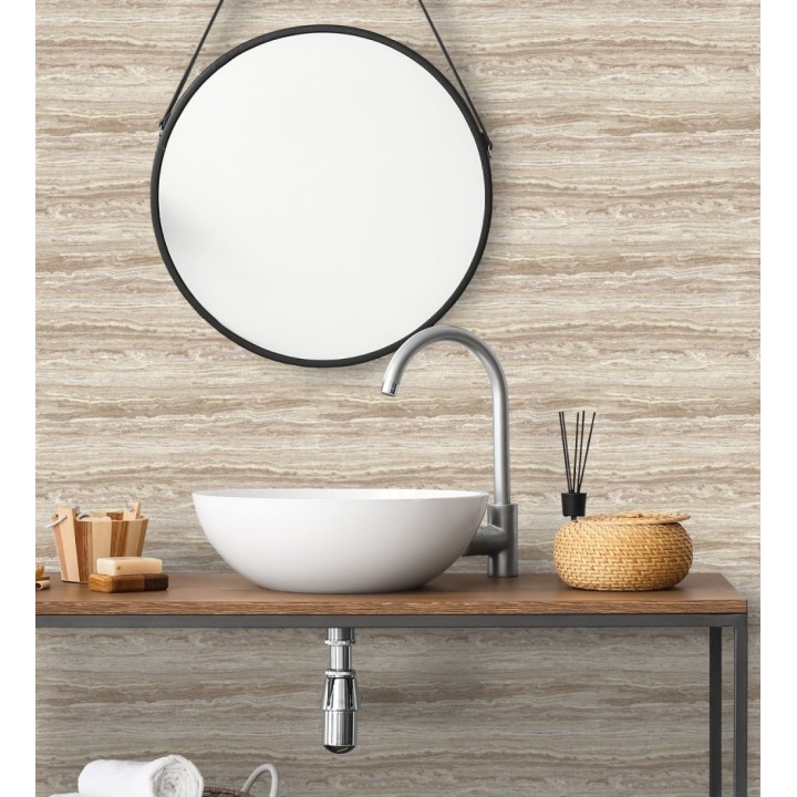 Papel pintado mármol travertino con vetas tonos beige cálido - Carrara Travertine 683707