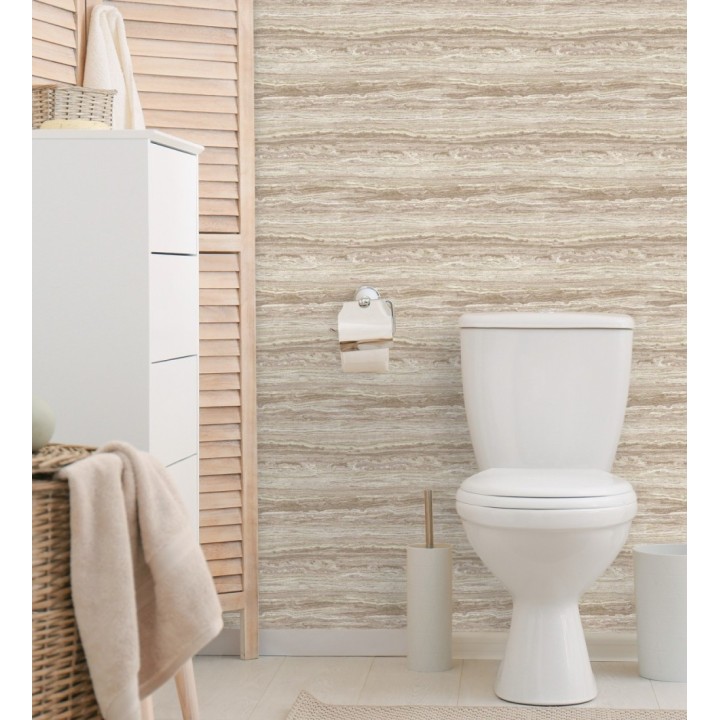 Papel pintado mármol travertino con vetas tonos beige cálido - Carrara Travertine 683707