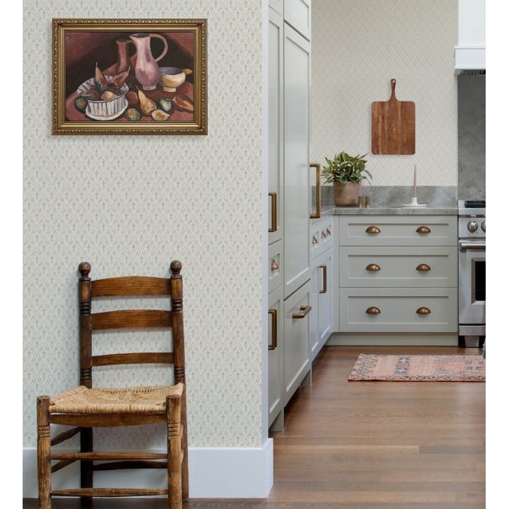 Papel pintado rombos en lienzo diseño ikat en tono mostaza - Skye Trellis 683708