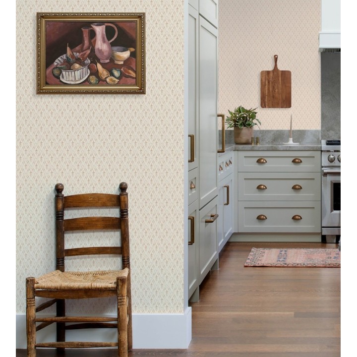 Papel pintado rombos en lienzo diseño ikat en tono coral - Skye Trellis 683709