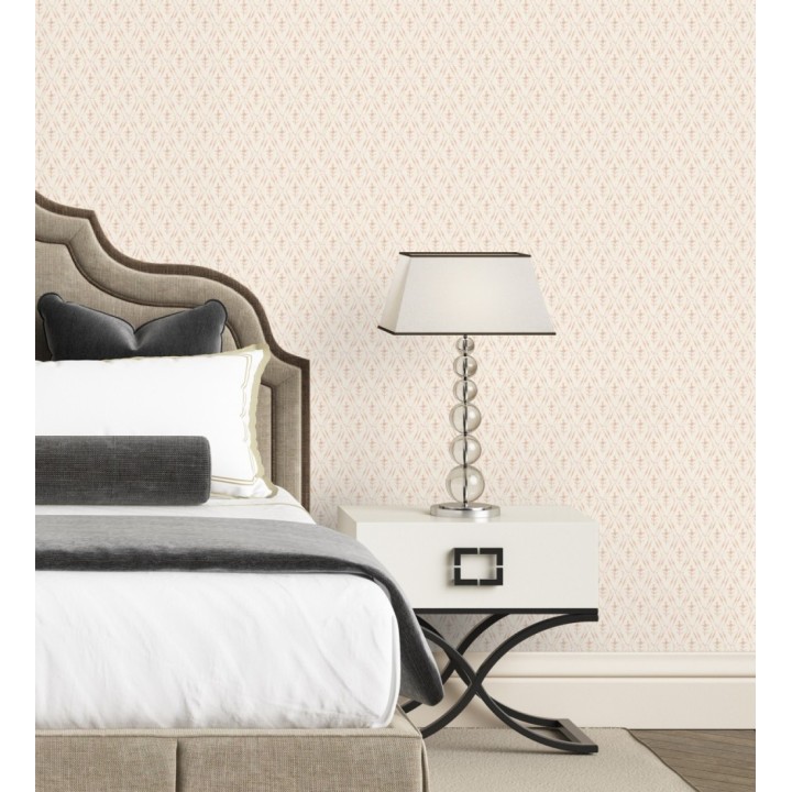 Papel pintado rombos en lienzo diseño ikat en tono coral - Skye Trellis 683709