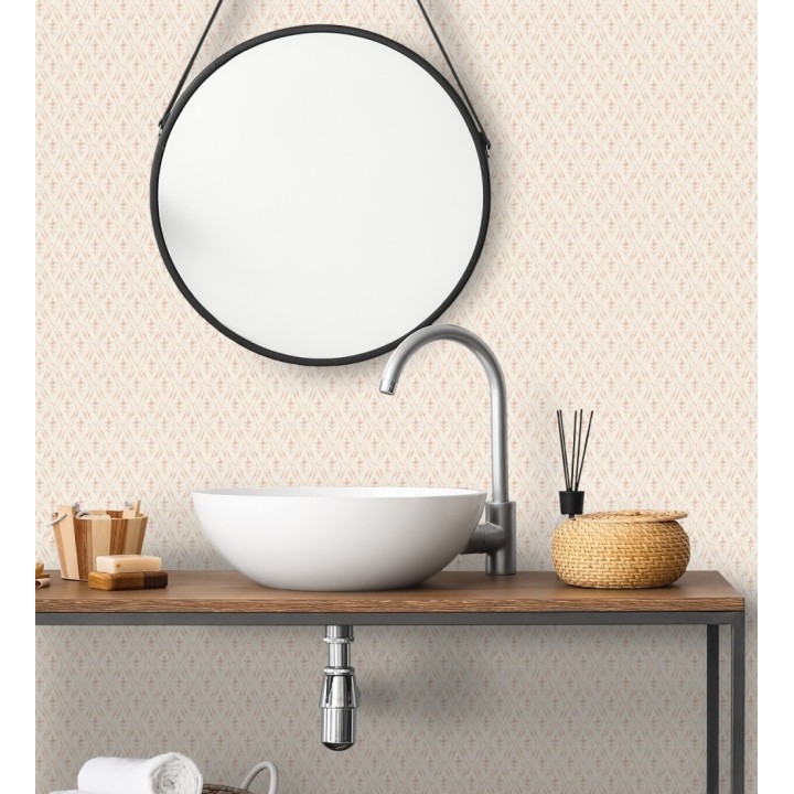 Papel pintado rombos en lienzo diseño ikat en tono coral - Skye Trellis 683709