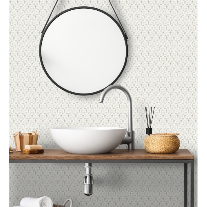 Papel pintado rombos en lienzo diseño ikat en tono azul - Skye Trellis 683710