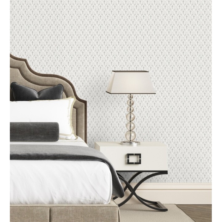 Papel pintado rombos en lienzo diseño ikat en tono gris oscuro - Skye Trellis 683711