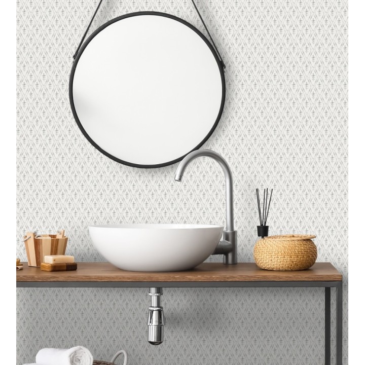 Papel pintado rombos en lienzo diseño ikat en tono gris oscuro - Skye Trellis 683711