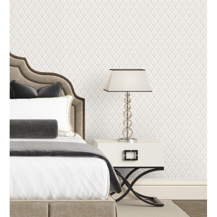 Papel pintado rombos en lienzo diseño ikat en tono beige - Skye Trellis 683712