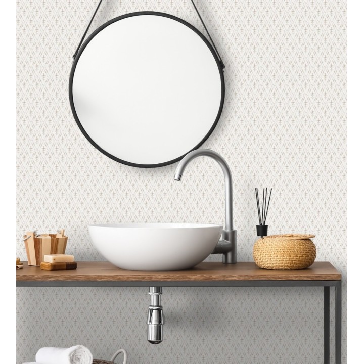 Papel pintado rombos en lienzo diseño ikat en tono beige - Skye Trellis 683712