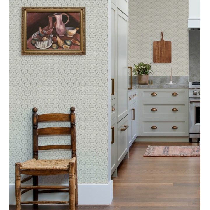 Papel pintado rombos en lienzo diseño ikat en tono verde - Skye Trellis 683713