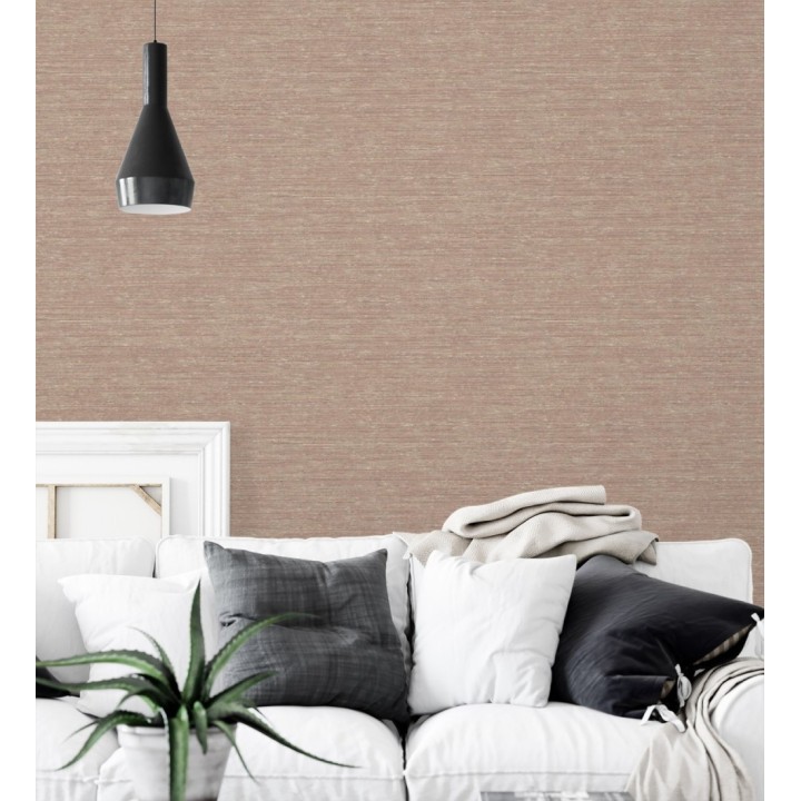 Papel pintado textura mixta lino y seda beige tonos terracota - Basilea Linen 683714