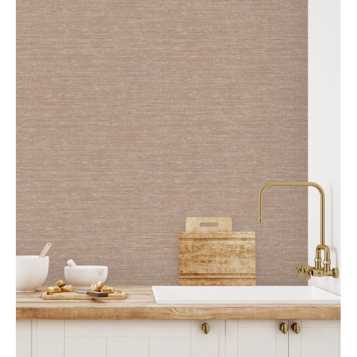 Papel pintado textura mixta lino y seda beige tonos terracota - Basilea Linen 683714