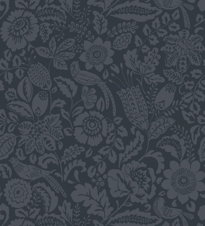 Papel pintado jardín romántico con pájaros color azul oscuro - Kelmscott Folklore 683720