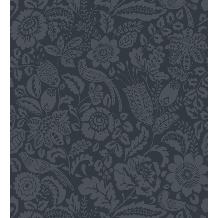 Papel pintado jardín romántico con pájaros color azul oscuro - Kelmscott Folklore 683720