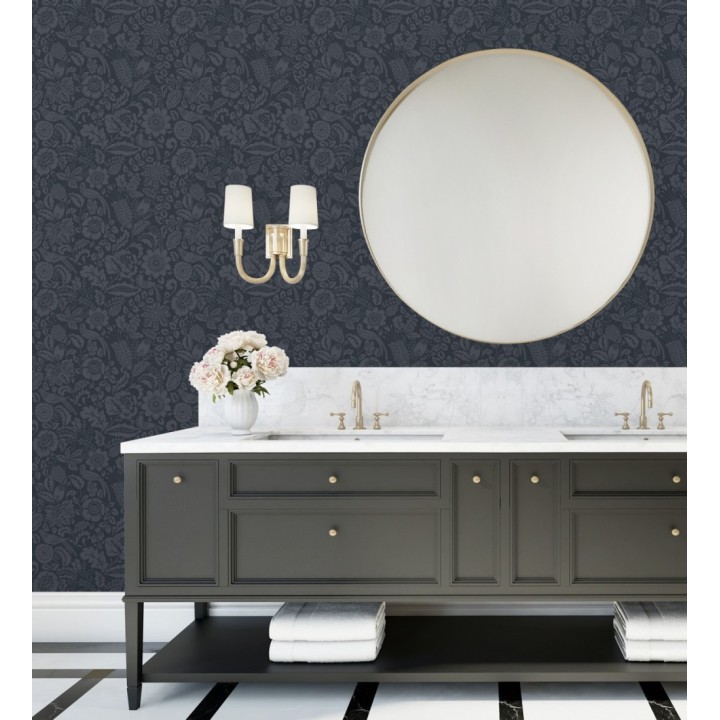 Papel pintado jardín romántico con pájaros color azul oscuro - Kelmscott Folklore 683720