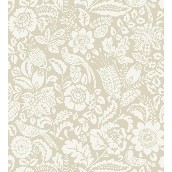 Papel pintado jardín romántico con pájaros color beige - Kelmscott Folklore 683721