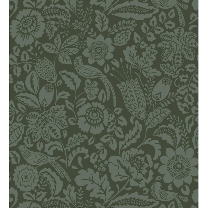 Papel pintado jardín romántico con pájaros color verde - Kelmscott Folklore 683722