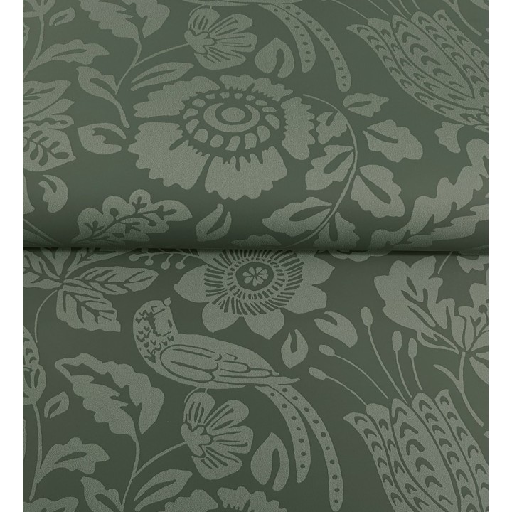 Papel pintado jardín romántico con pájaros color verde - Kelmscott Folklore 683722