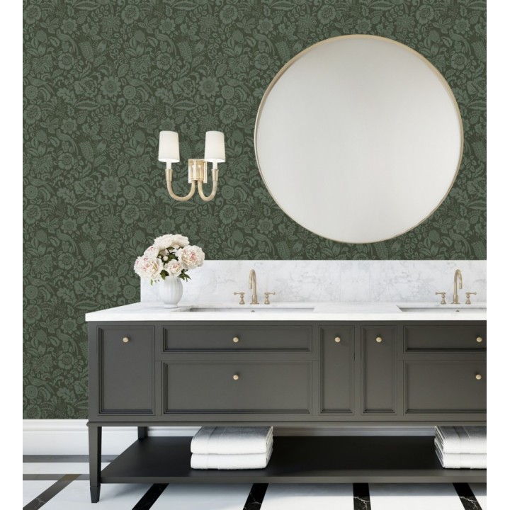 Papel pintado jardín romántico con pájaros color verde - Kelmscott Folklore 683722