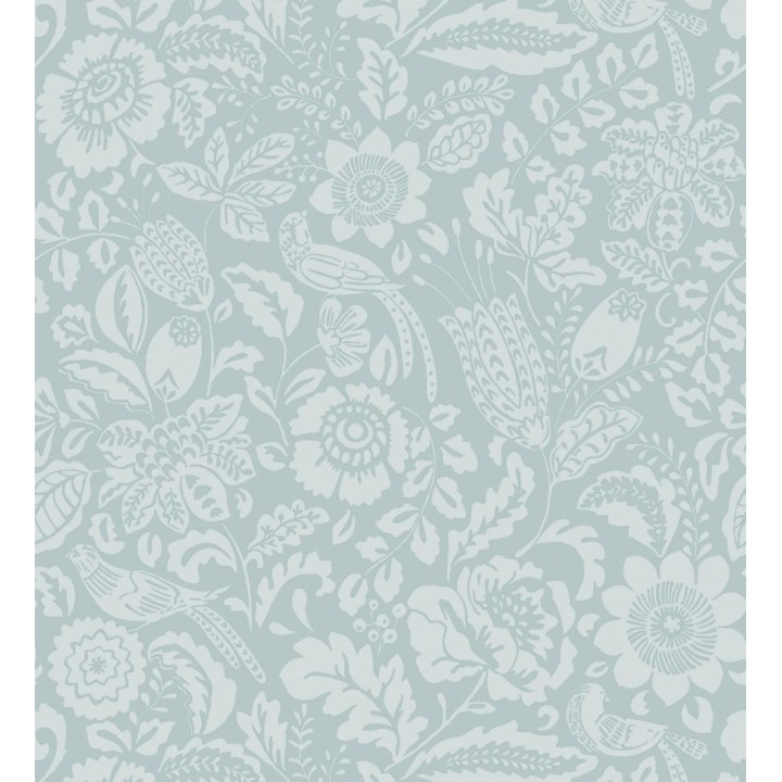 Papel pintado jardín romántico con pájaros color celeste - Kelmscott Folklore 683723