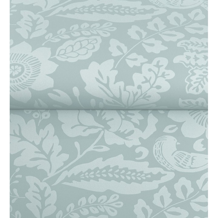 Papel pintado jardín romántico con pájaros color celeste - Kelmscott Folklore 683723