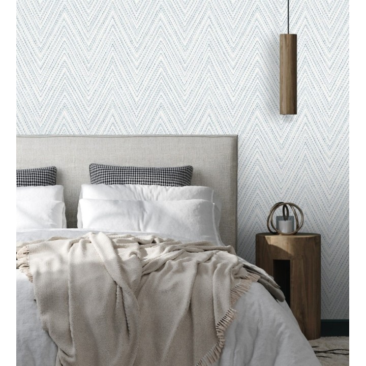 Papel pintado de espigas azul mediterráneo efecto textil bordado - Pembroke Woven 683728