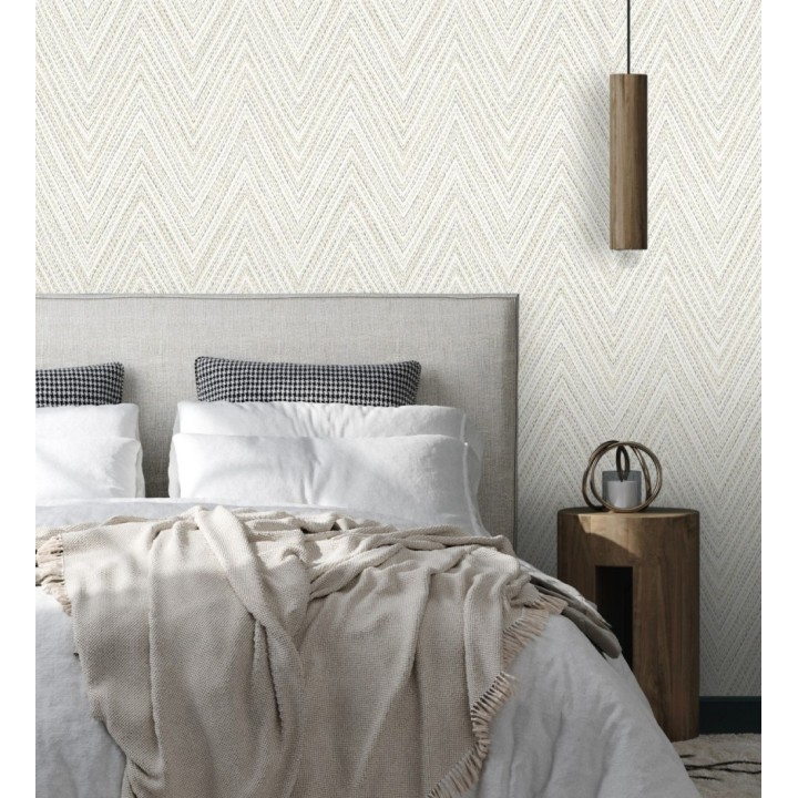 Papel pintado de espigas color arena y gris efecto textil bordado - Pembroke Woven 683729