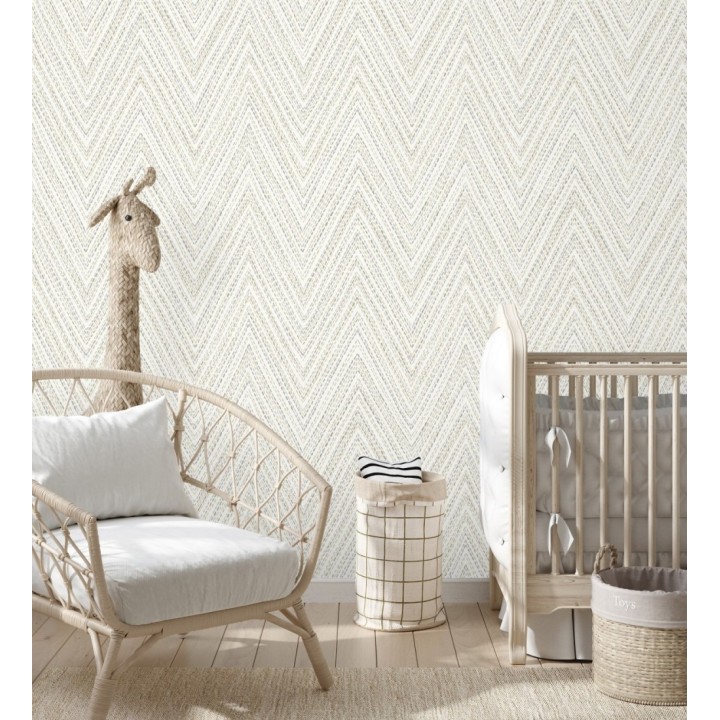 Papel pintado de espigas color arena y gris efecto textil bordado - Pembroke Woven 683729