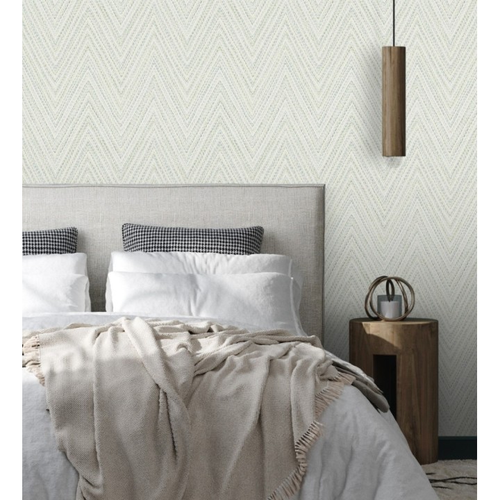 Papel pintado de espigas verde y celeste efecto textil bordado - Pembroke Woven 683730