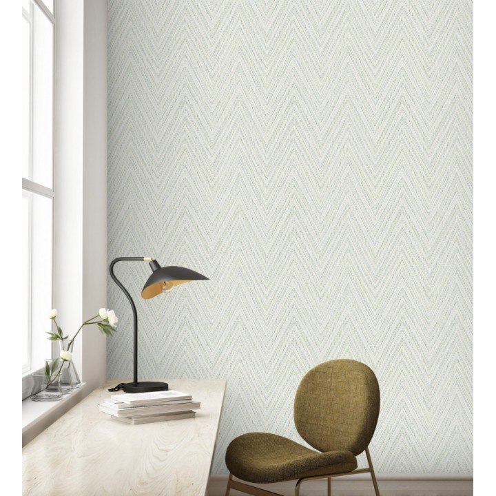 Papel pintado de espigas verde y celeste efecto textil bordado - Pembroke Woven 683730
