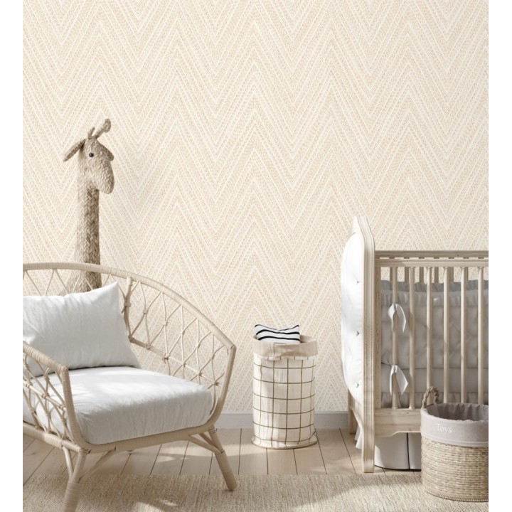 Papel pintado de espigas naranjas y verde efecto textil bordado - Pembroke Woven 683731