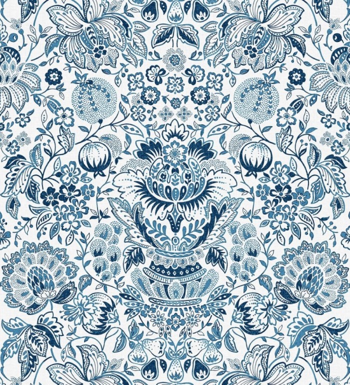 Papel pintado de granadas y jarrones color azul porcelana - Sabine Deft 683732