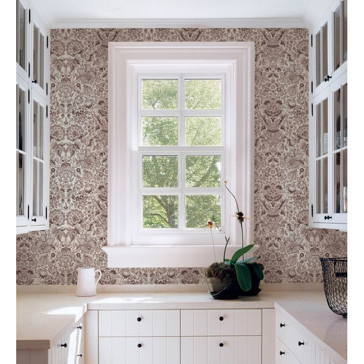 Papel pintado de granadas y jarrones color rojo burdeos  - Sabine Deft 683733