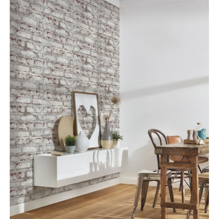 Papel pintado pared de ladrillos desgastado estilo vintage - Kansas Street 126334