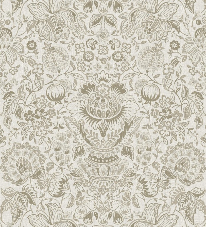 Papel pintado granadas y jarrones color beige lino - Sabine Deft 683734