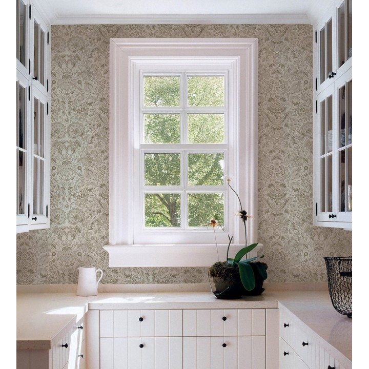 Papel pintado granadas y jarrones color beige lino - Sabine Deft 683734