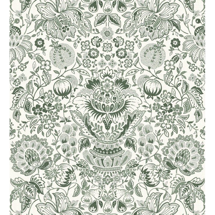 Papel pintado granadas y jarrones color verde aceituna - Sabine Deft 683735