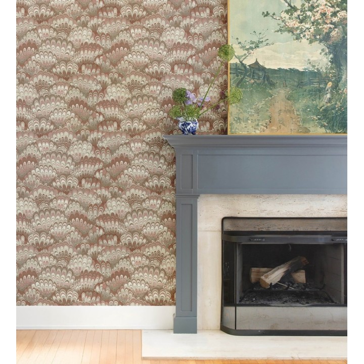 Papel pintado caleidoscopio de ondas tonos rojizos - Bloomsbury 683736