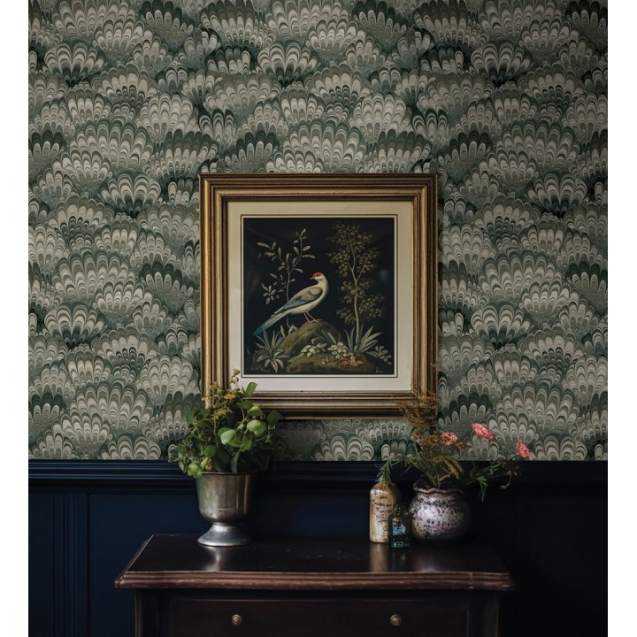 Papel pintado caleidoscopio de ondas tonos verdes - Bloomsbury 683737